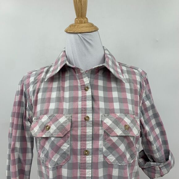 Carhartt Gingham Shirt Womens S Small Button Up Quarter Tab Sleeve Flap Pocket - Picture 3 of 16